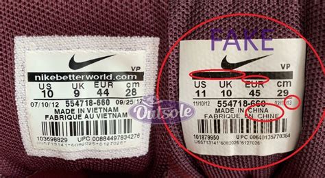 false Nike shoe labels